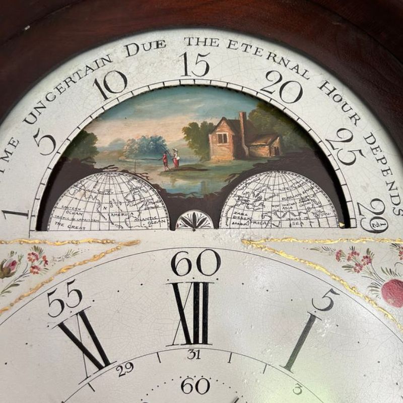 Lovely looking comanding Longcase clock circa 1785 eight day duration which strikes each hour on a cast bell